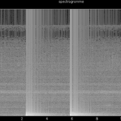 Spectrogramme large spectre de deux notes (La) consécutives jouées à la guitare